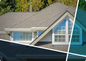 A collage of different pictures of a roof.