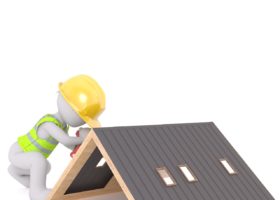 3d image of a construction worker working on a roof for a roof repair project.