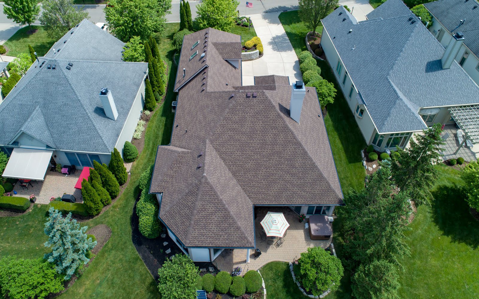 An aerial view of a residential neighborhood.