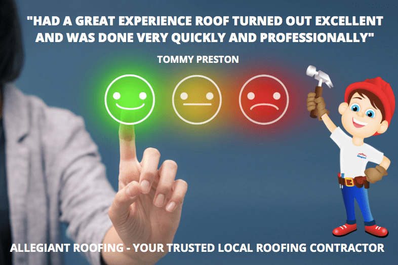 A person offering a thumbs up to a roofer as a client testimonial.