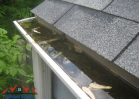 A roof with a water-filled gutter.